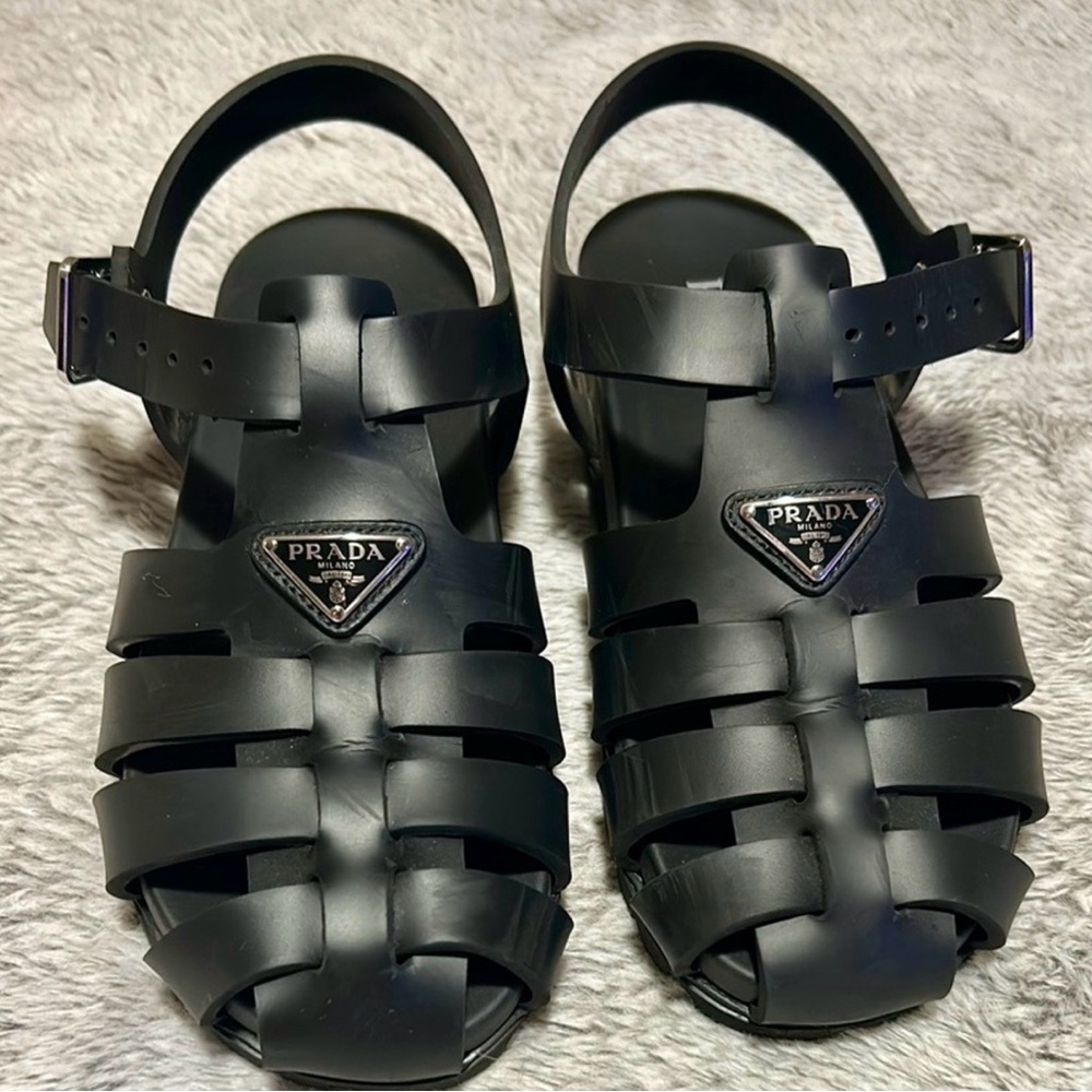 Prada Black Woven Sandals